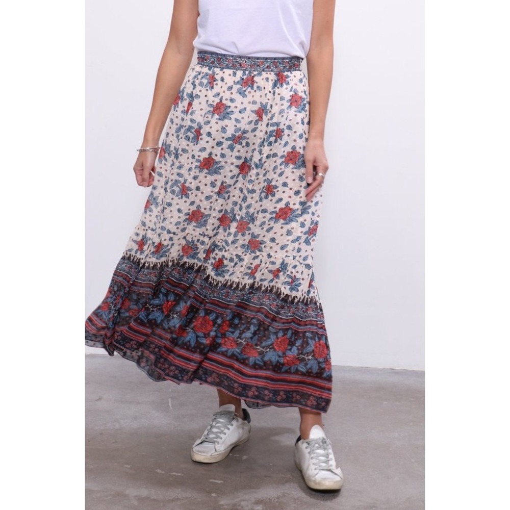 Ulla Johnson Marina Silk Georgette Flowy Maxi Skirt Womens 6 Cream Floral $475